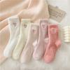 Love Embroidered Imitation Mink Fur Cutesocks for Children's Autumn and Winter Collection Medium Tube Socks Thick Plush Postpartum Socks