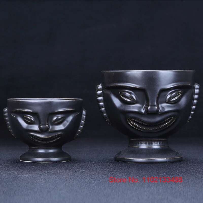 Black Totem Mug Tiki Cocktail Glass Retro American Hawaii Restaurant Bar Ceramics Drinking Cup Personality Pottery Wine Tumbler