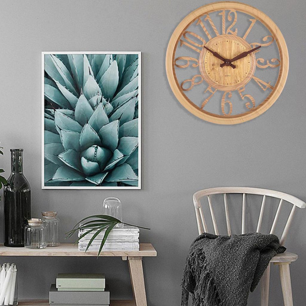 Retro Wall Clock Hollow Pattern Non Ticking Round for Farmhouse