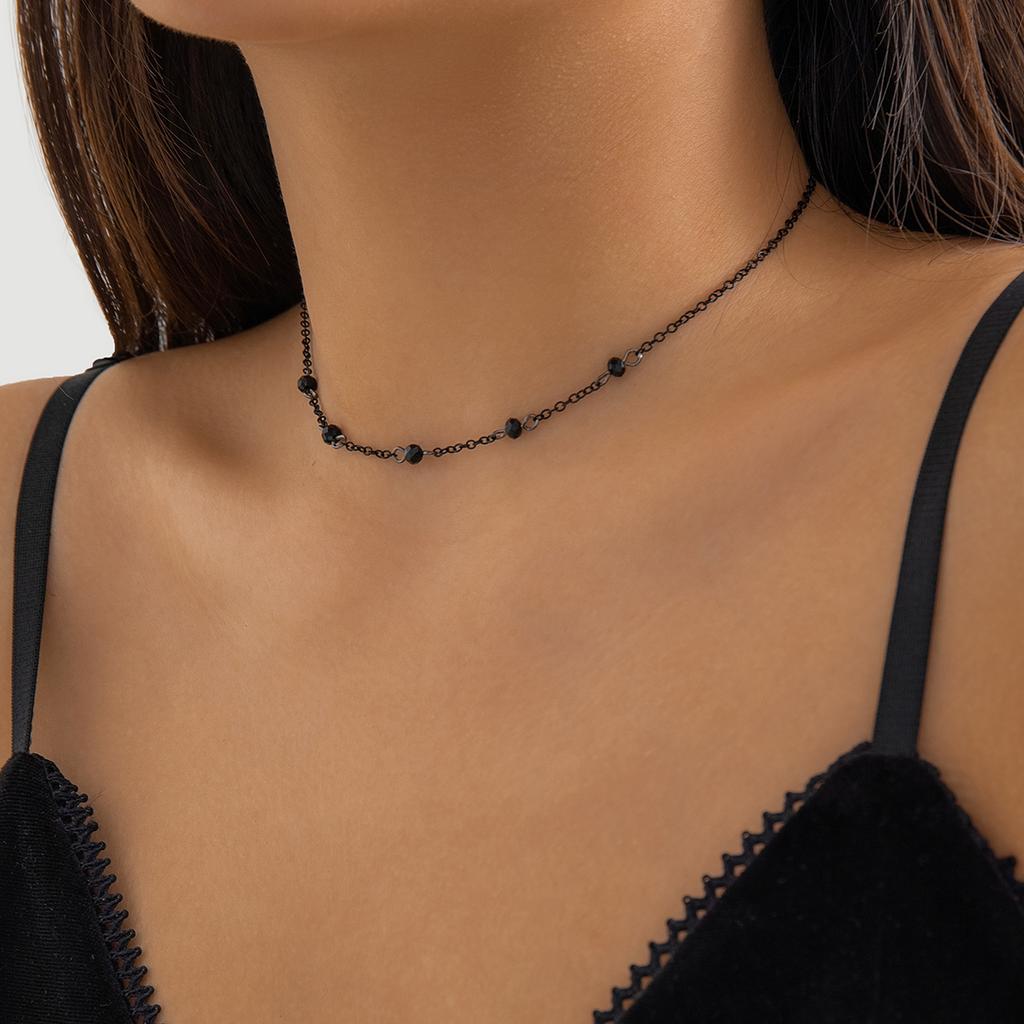 Salircon Gothic Black Spray Painted Metal Chain Short Necklace Women's Korean Fine Chain Choker Necklace Trend Neck Jewelry