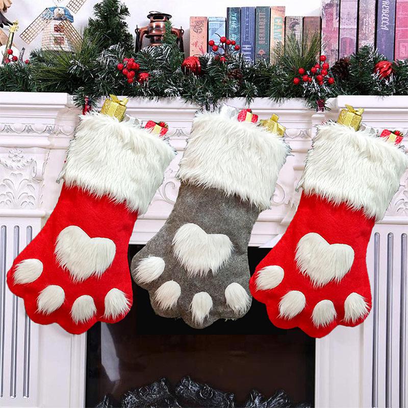 Christmas Gift Bags Long Hair Dog Paw Socks Style Pet Candy Bag for Kids Christmas Tree Decoration Holiday Party Supplies Use
