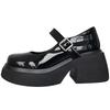 Fashion Little Mary Jane Thick Soled College Style Black Shiny Small Leather Shoes Versatile Shallow Mouth Single Shoes