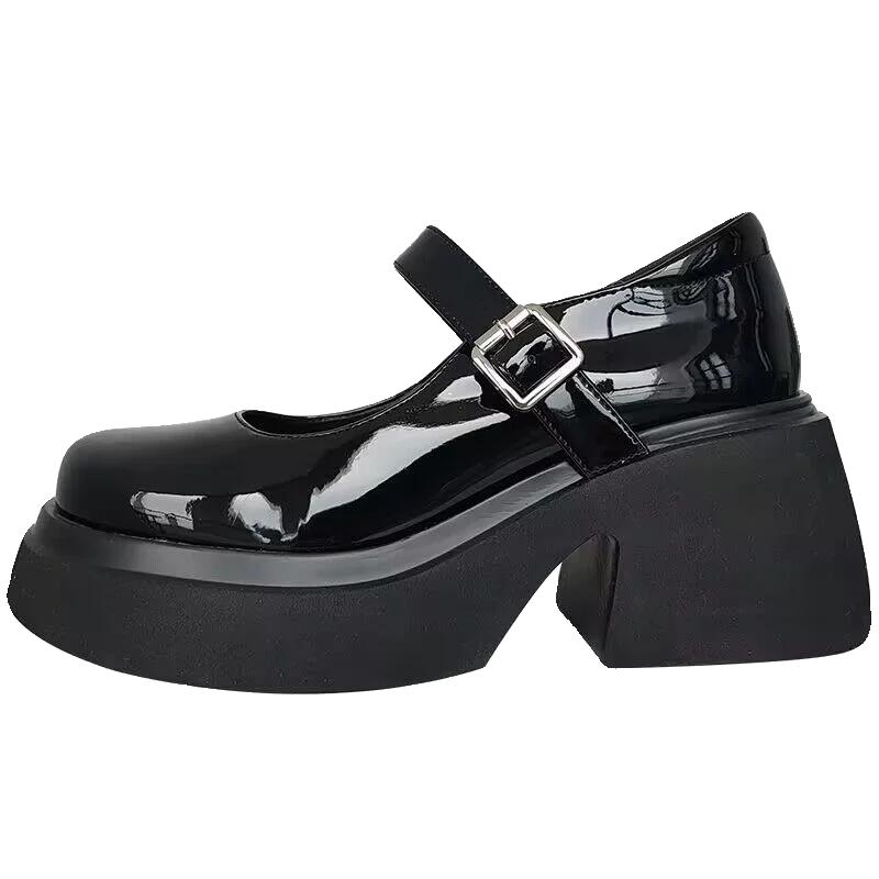 Fashion Little Mary Jane Thick Soled College Style Black Shiny Small Leather Shoes Versatile Shallow Mouth Single Shoes