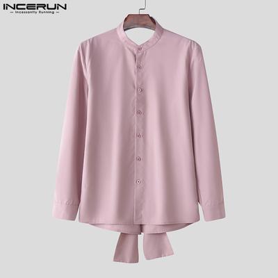 Мужские рубашки с длинным рукавом и открытой спиной, свободные, для вечеринок, топы