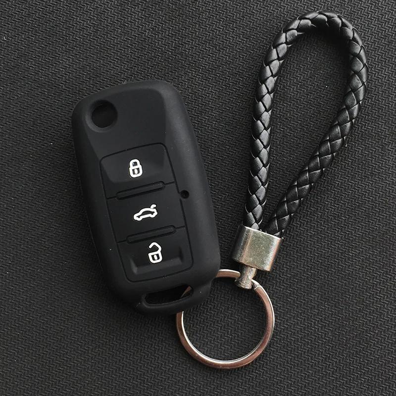 uwhxm4 Silicone Car Key Case Cover for VW Volkswagen Passat B5 Polo T4 Golf 4 for Seat Leon 1 Altea Ateca for Skoda Octavia A5 Keychain
