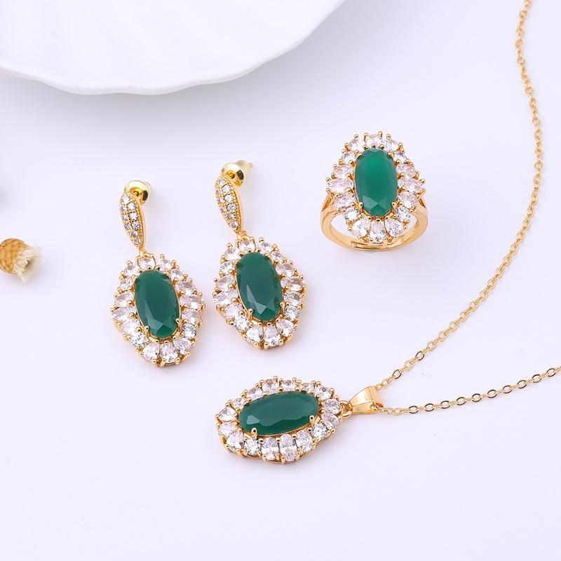 High-End Light Luxury Zircon Earrings Jewelry Set Women'S Luxury Stud Earrings Silver Needle Jewelry Set