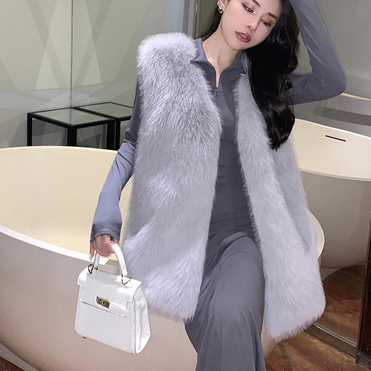Осенне-зимняя женская роскошная меховая безрукавка из искусственного меха, женская рождественская куртка без рукавов из искусственного меха лисы