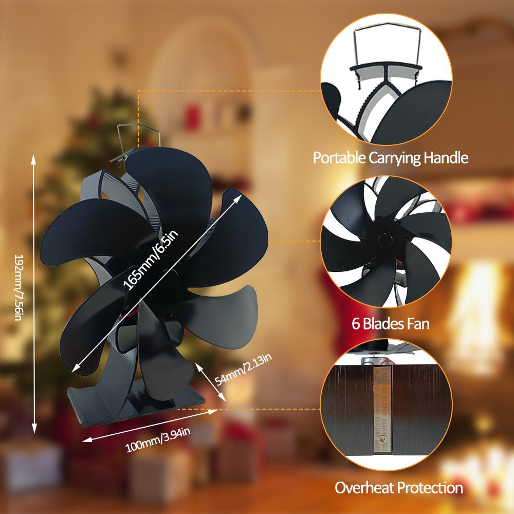 Wood Stove Fan Heat Powered Non-Electric Lotus Shaped Silent Operation 6-Blade Fireplace Fan with