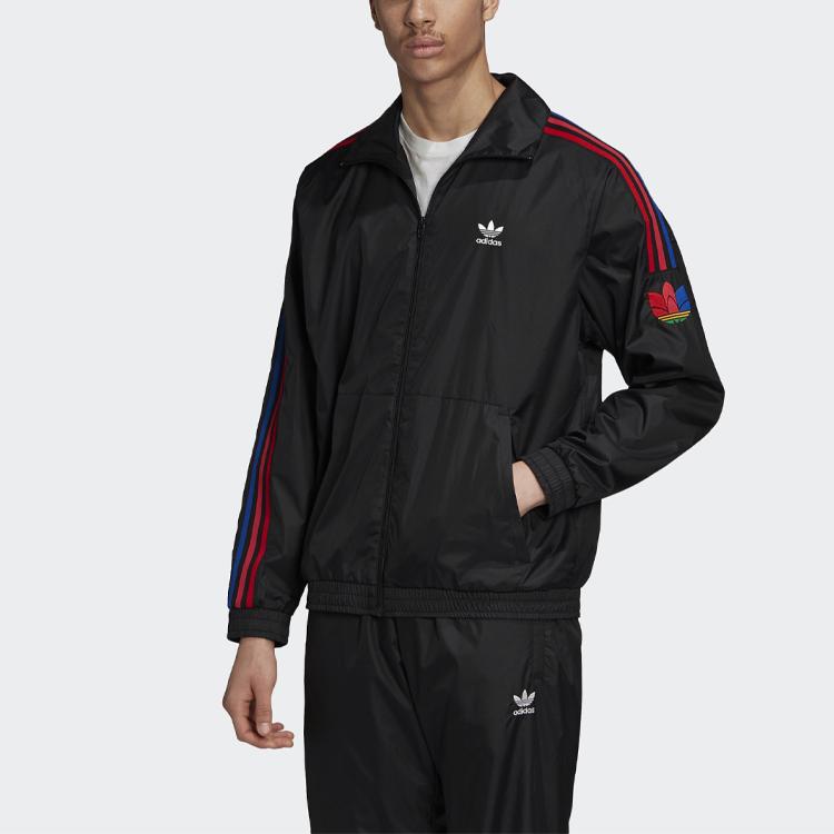 Adidas Оригинальная спортивная куртка в полоску с контрастным логотипом и трилистником, мужская верхняя одежда, черный GE0841