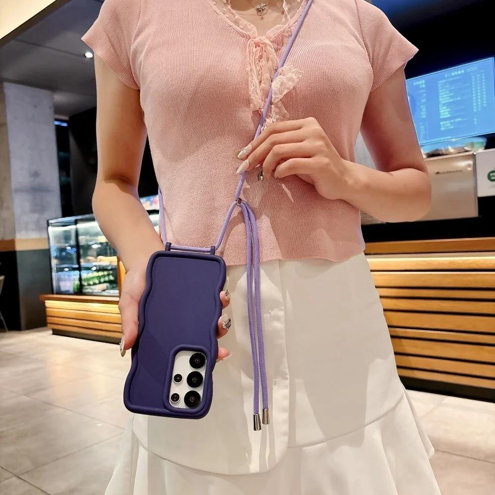 Чехол-сумка через плечо с ремешком на запястье Wave Crossbody для Samsung Galaxy S2 Ultra S24 Plus, ремешок, однотонный, мягкий, из жидкого силикона
