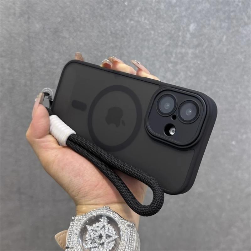 Для Magsafe Полупрозрачный Контрастный Чехол-Ремешок Для iPhone 17 Pro 16 15 Pro Max 14 11 Ремешок на Запястье Матовый Прозрачный Чехол