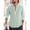 Men Henry Shirt Men's Casual Thin Cotton Linen Shirt White Black Khaki Stand Up Collar Straight Solid Color Long Sleeve Top