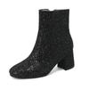 Women's Short Boots Autumn and Winter Grit Metal Sequins Women's and Ankle Boots Gold Silver Thick Heel High Heel Round Head Women's Short Boots