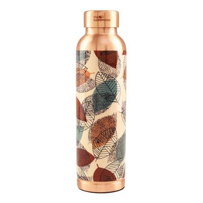 Медная бутылка с принтом Листья (950 мл), Copper Water Bottle Foliage,