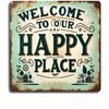 1pc Rustic Sign Welcome To Our Happy Place Metal Tin Sign 8x8 Inch Charming Vintage Wall Art Family Home Antique Farmhouse