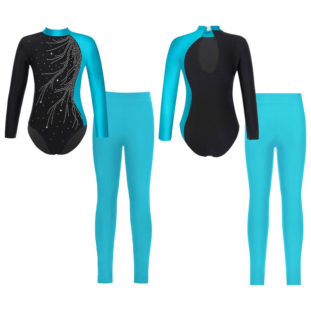 Детский костюм для гимнастики и катания на коньках для девочек, трико и леггинсы с длинными рукавами и воротником-стойкой