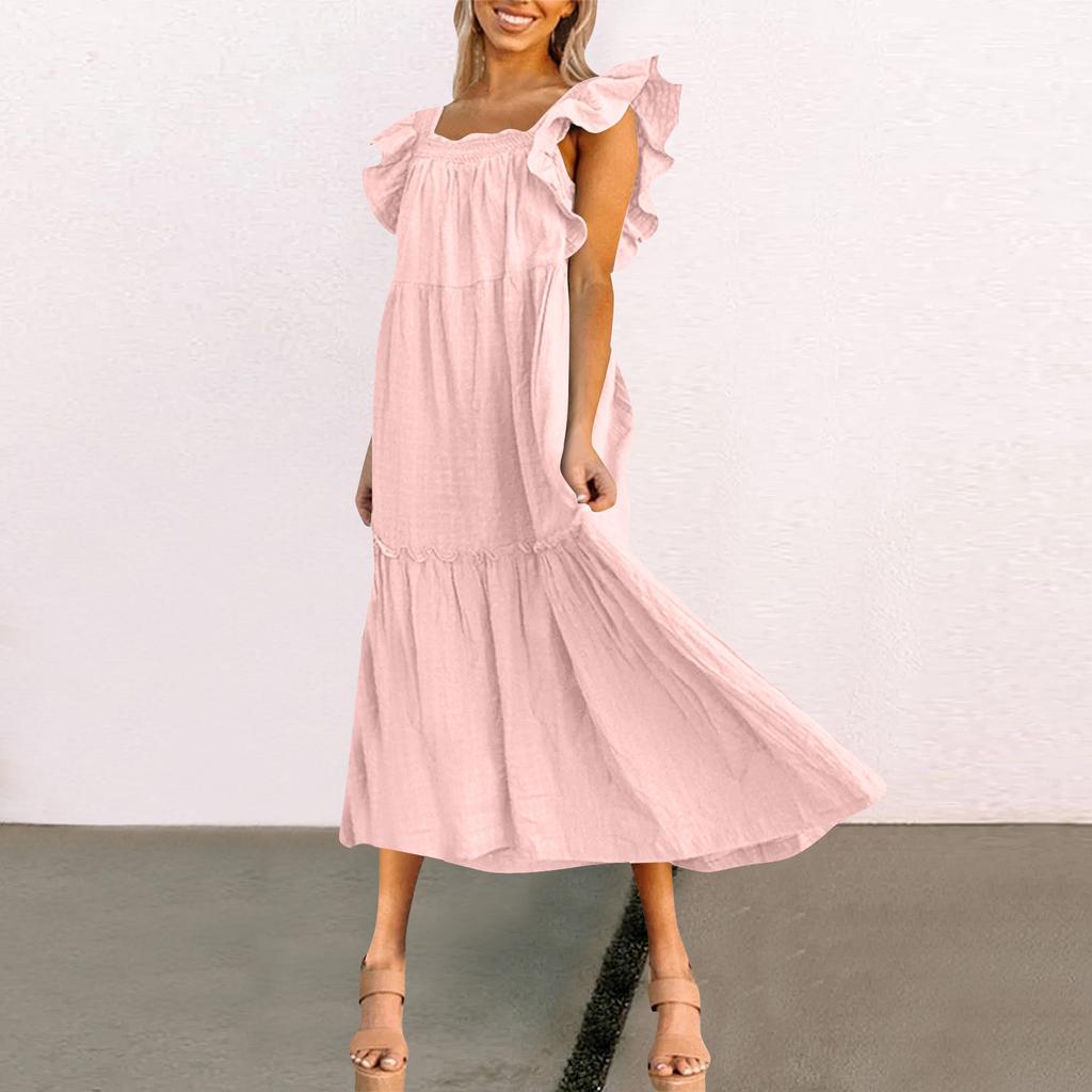 Женское весенне-летнее платье с квадратным вырезом и открытыми плечами, элегантное платье с юбкой с рюшами