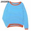 Women's Fashion Casual Stripe Print Spring Autumn Long Sleeve O-Neck Pullovers & Long Sleeves