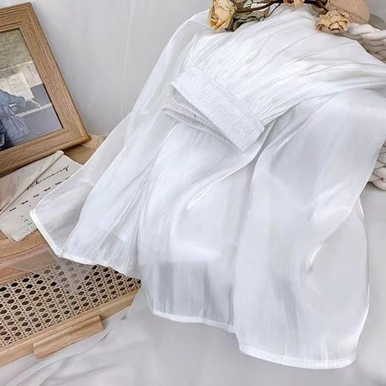 Skirt High Waist Long Skirt with Elastic Waistband Solid Color Glossy Chiffon Satin Skirt