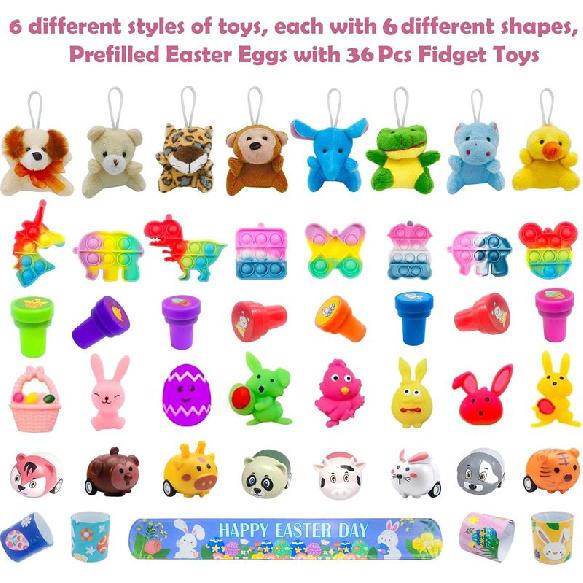 36/48/66 Упаковка Красочные Предварительно Наполненные Пасхальные Яйца с Игрушки Фиджет Для Охоты На Пасхальные Яйца