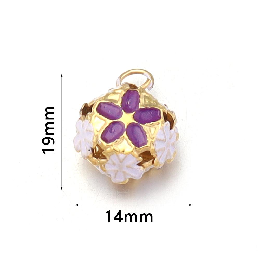 10Pcs/lot 14mm Hollow Enamel Flower Bell Charms Pendants Colorful Jingle Bell For Jewelry Making DIY Bracelet Necklace Keychain