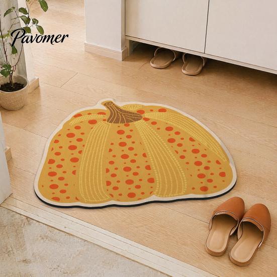 Dirt Resistant Floor Pad Pumpkin Bath Mat, Absorbent Diatomaceous Earth Bathroom Rug, Non-slip Polka Water Shower Rug Dot for Front Door Kitchen