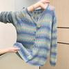 Autumn and Winter Rainbow Striped Long-sleeved Knitted Cardigan Sweater Jacket Top