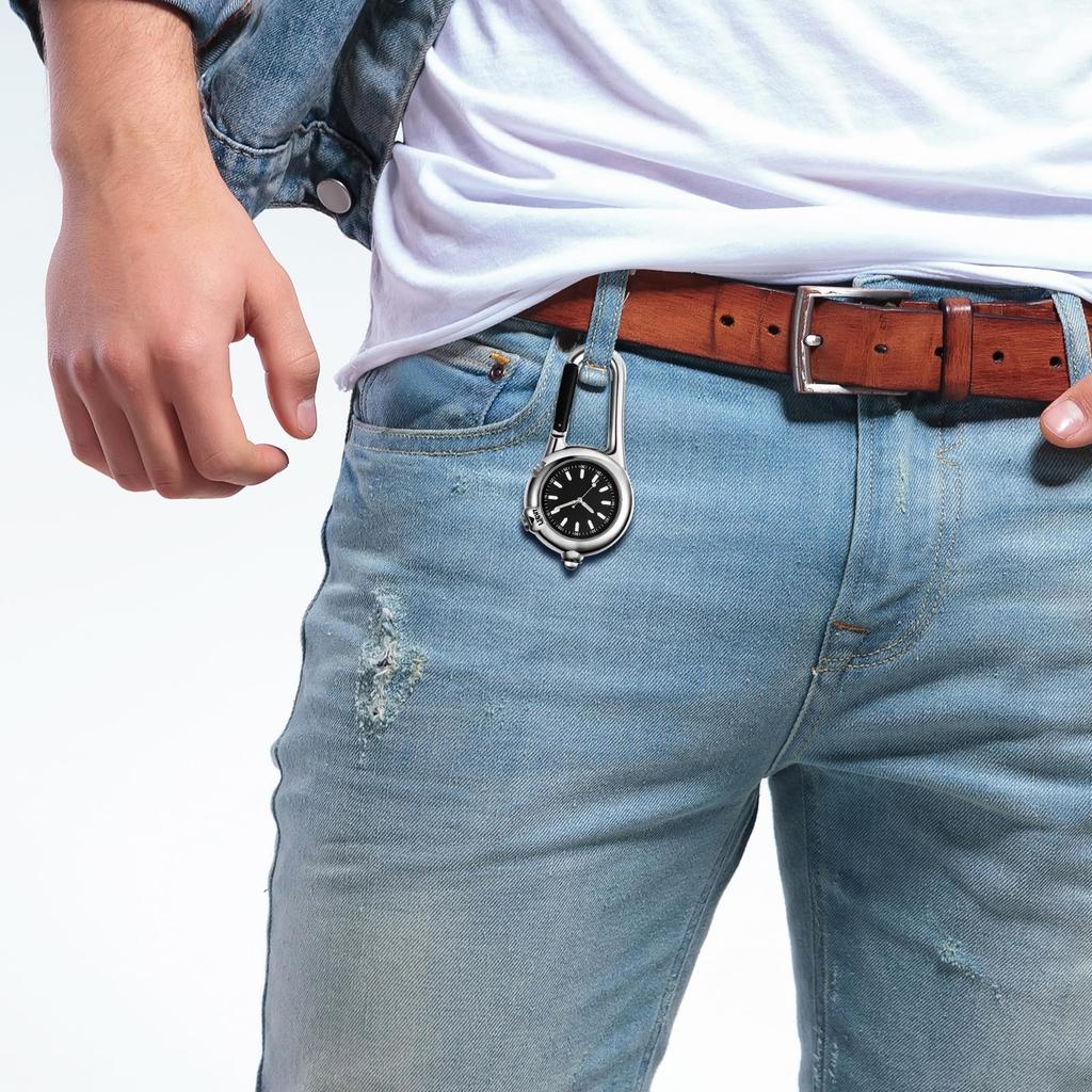 Carabiner Watch Clip Watch Keychain Pendant Watch Waterproof Luminous Analog Stylish Silver Black Outdoor Fashion Accessory Men's