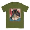 Men Japanese Black Cat Ramen T Shirt Kawaii Noodle Cat Cotton Clothes Humor Short Sleeve Round Collar Tees Gift Idea T-Shirt
