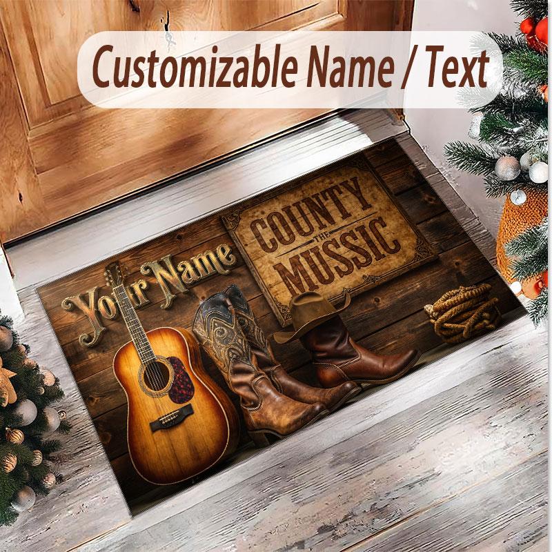 Music General Theme Soft Crystal Velvet Rug Custom Name & Text Print Non Slip Floor Rug for Bedroom Living Room