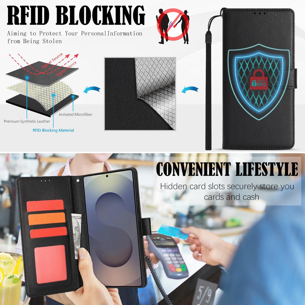 For Samsung Galaxy S23 Ultra/S22 Ultra 5G Case RFID Blocking Flip Leather Phone Cover with Wrist Strap