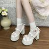 Cute and Sweet Lolita Shoes Waterproof Table High Heels Japanese Fairy Style Temperament Bow with Skirt Single Shoes