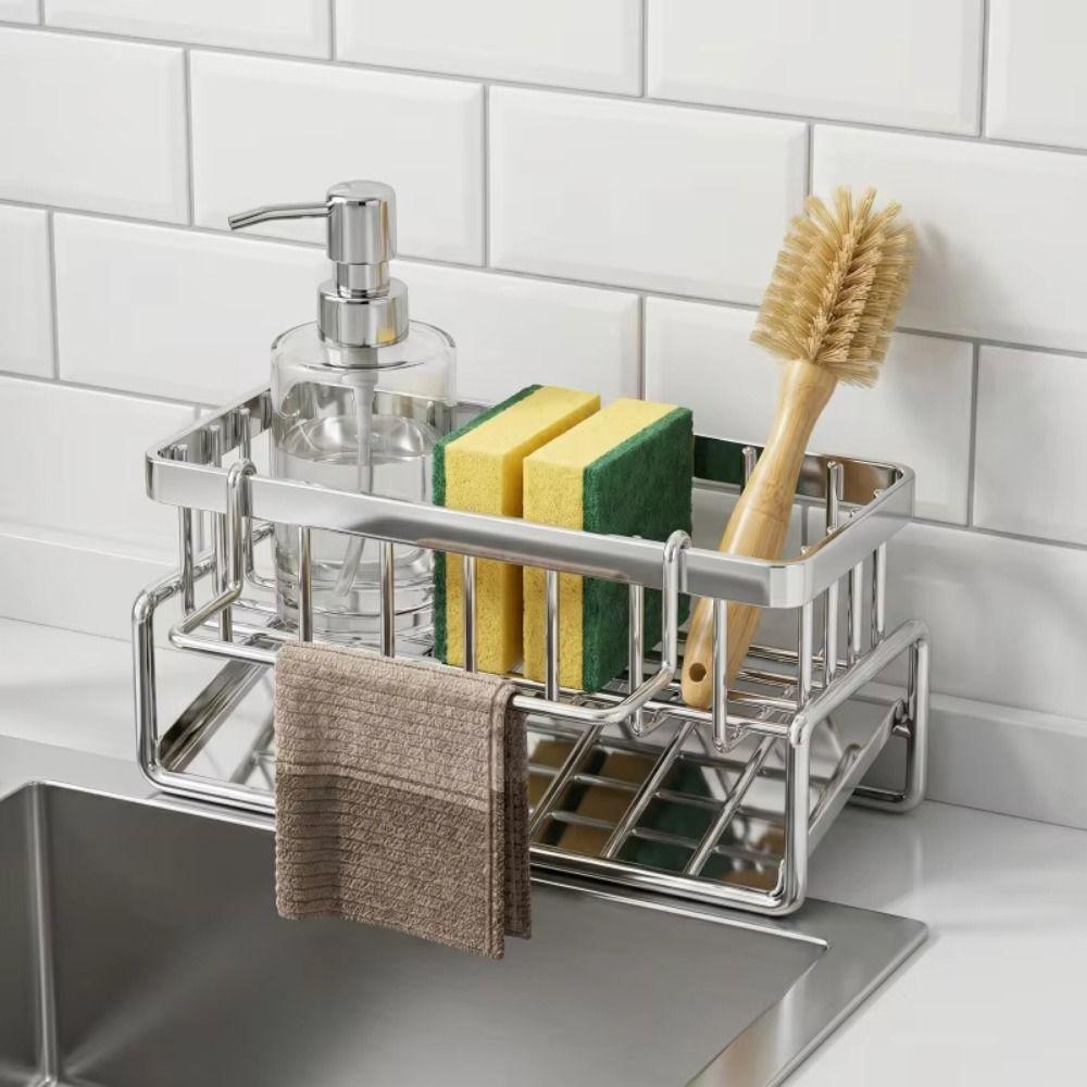 Stainless Steel Kitchen Sink Draining Rack Space-Saving Sink Organizer Metal Sponge Holder Sink