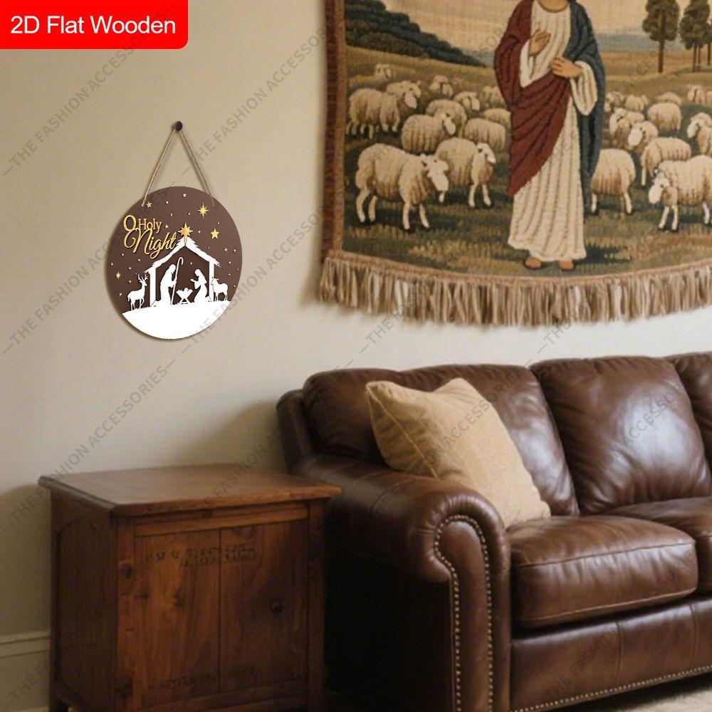 Подвеска «Святая ночь», украшение для стен или дверей дома, плоская деревянная 2D, рождественское украшение, подарки для друзей и семьи