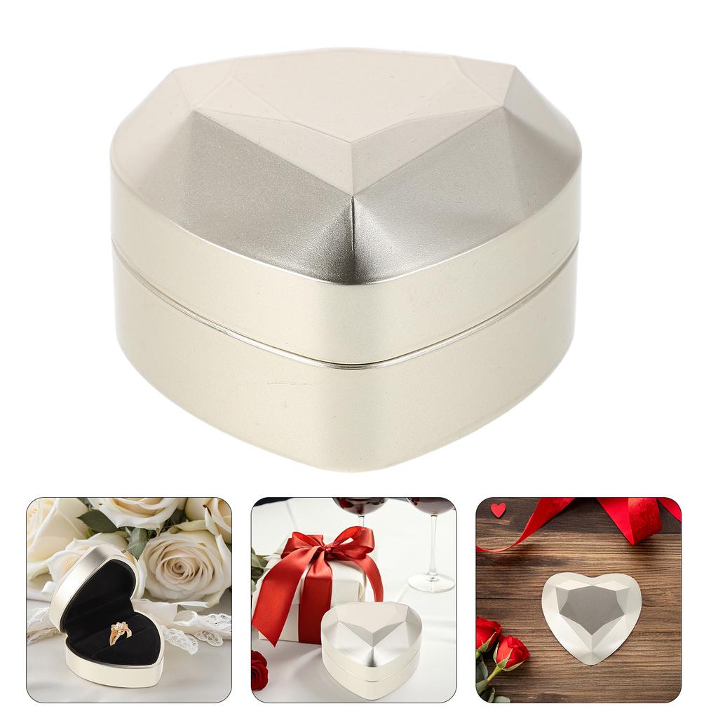 Heart Box Ring Case Led Light Engagement Ring Boxes Jewelry Display Case For Proposal Wedding Birthday Anniversary