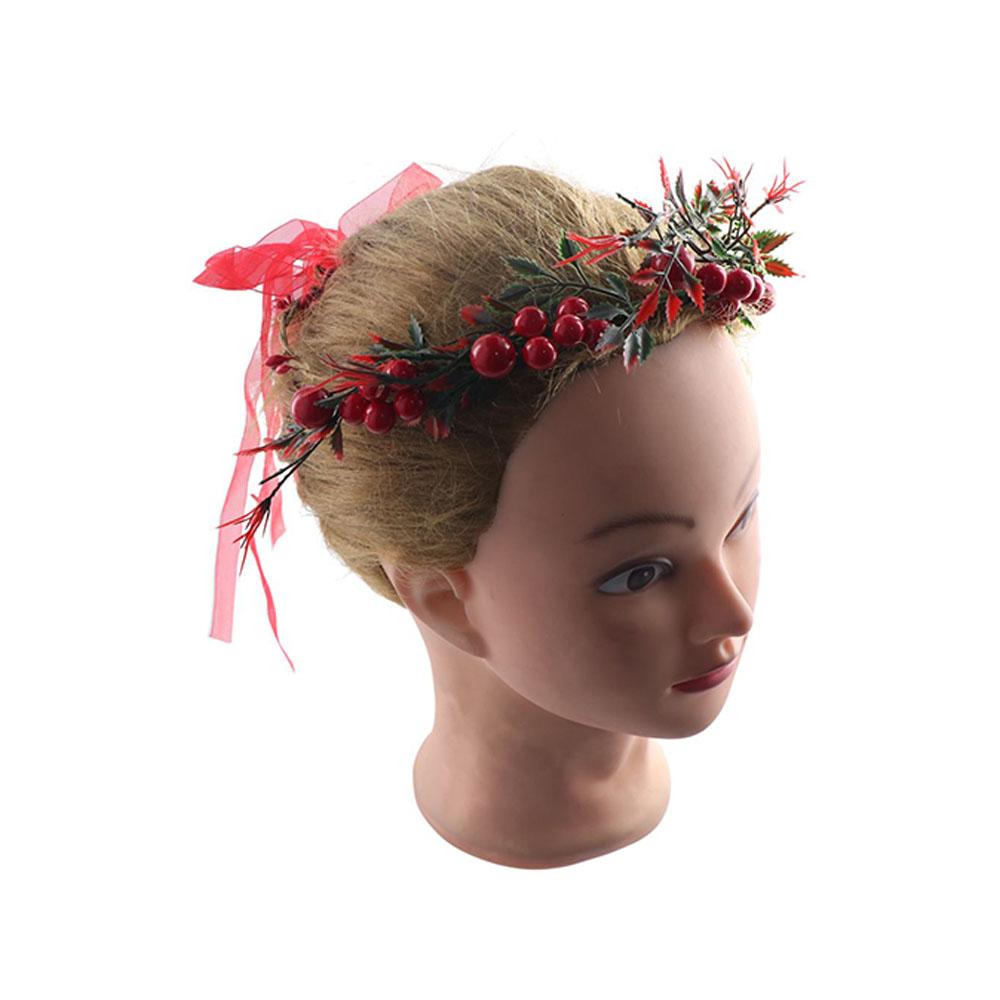 Flower Christmas Headband Crown Flower Headband Red Berry Garland Wreath Decoration Women Headwear