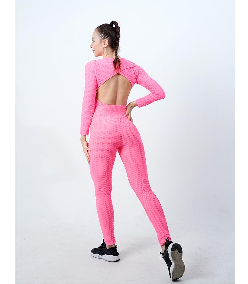 Европейский и американский женский комплект для йоги: Фитнес-одежда с высокой талией, с эффектом пуш-ап для ягодиц, персикового цвета