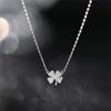 Four-Leaf Clover Luck Leaves Sweater Chokers Necklace  Zircon Pendant Chain Necklace For Women Jewelry