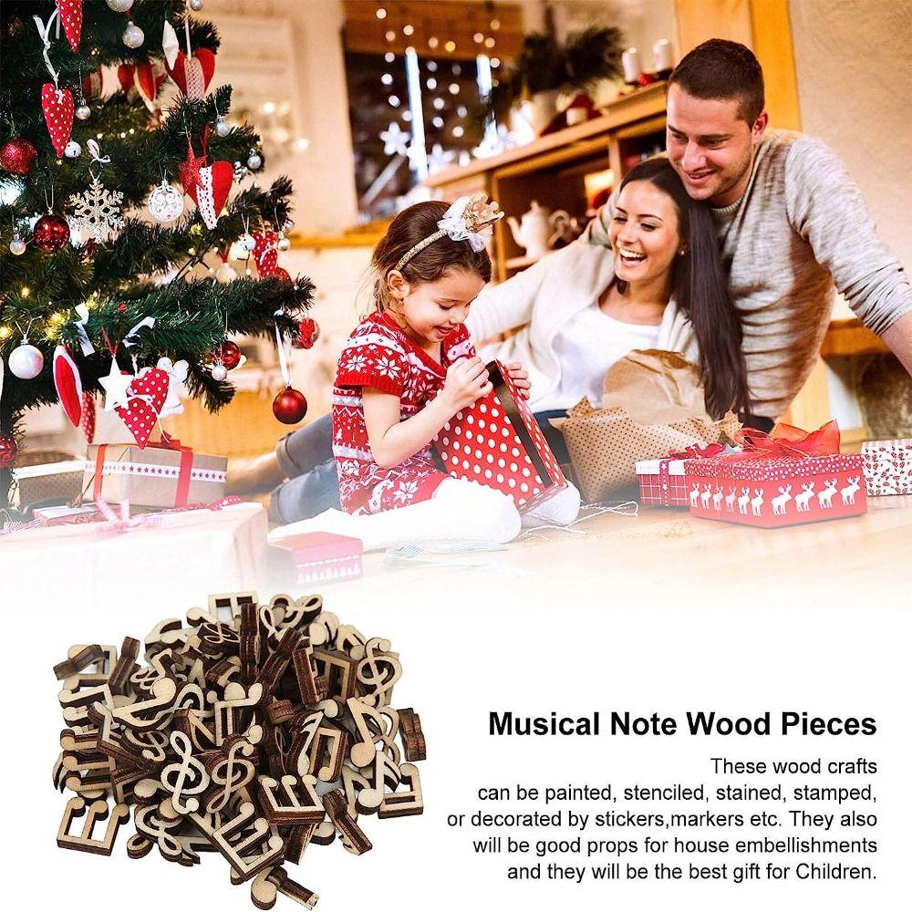 Wooden Musical Note Pendant Log Color U-shaped Pendant Cartoon Pattern Art