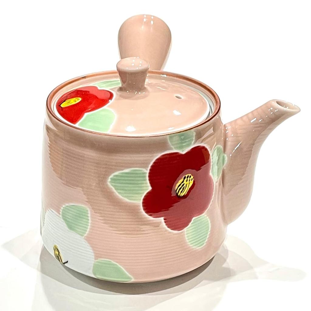 Hasami ware by Yamashita with a glazed camellia and floral approximately 450ml teapot, hand-painted Touen, pattern,