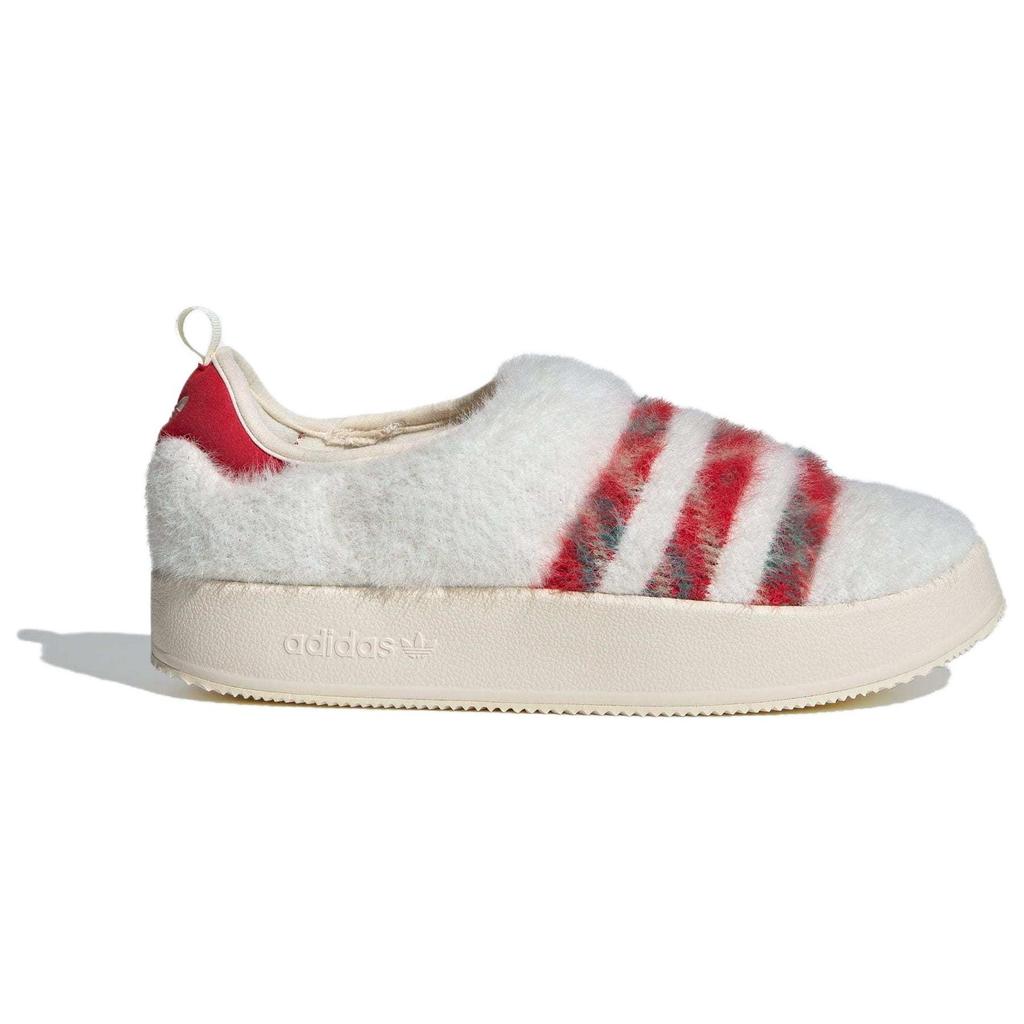 Adidas Originals Puffylette Fabric Synthetic Leather Round Toe Slip-On Warm Waterproof Low-Top Casual Shoes Unisex Casual Shoes White Red ID6141