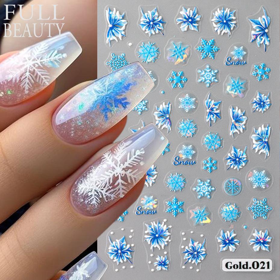 Christmas Nail Stickers Adhesive Nail Art Decal XMAS Santa Moose Snow Bell Cool Design Christmas