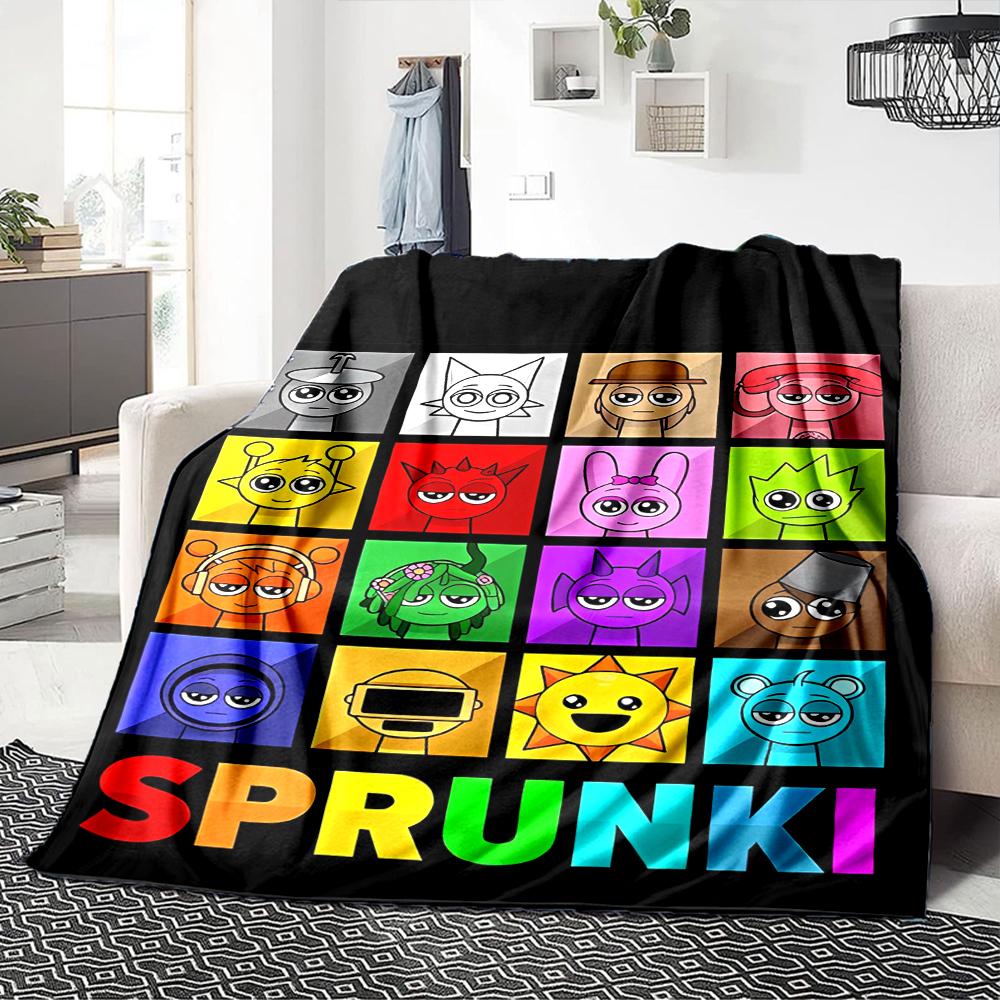 1Pc Colorful Sprunki Characters Blanket For Couch Bed Plush Cozy Fuzzy Blanket Super Soft Warm Blankets For Fall And Winter 0918293