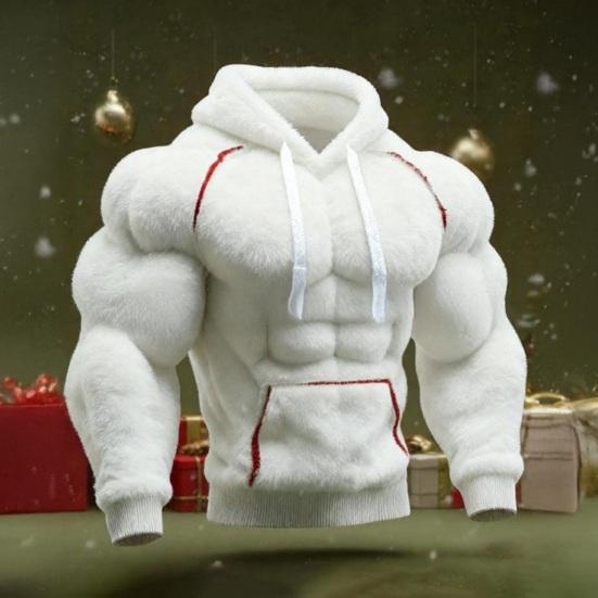 Мужская толстовка с мышцами Реалистичная 3D-печать Пуловер Свитшот Мускулистый Теплый Пушистый Толстовка с капюшоном для вечеринки Уличная одежда