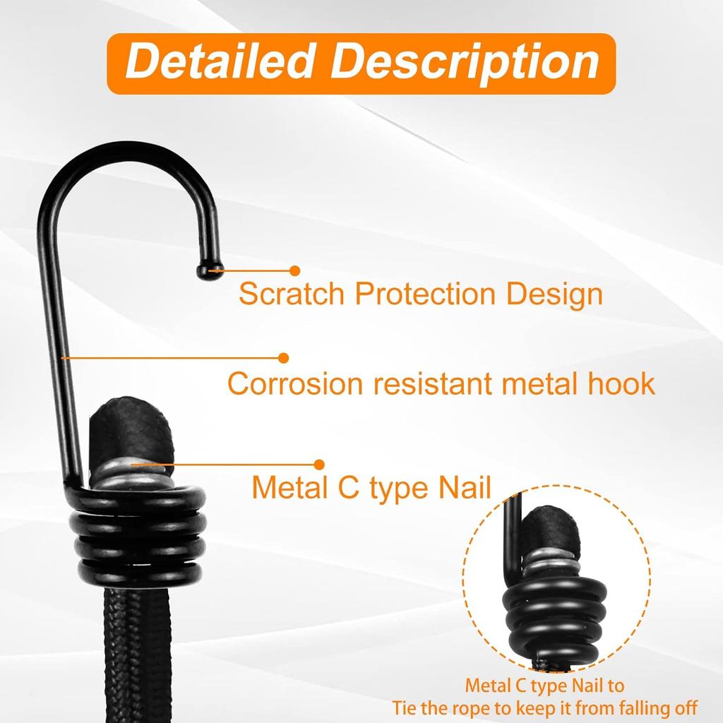 3/8 inch Plastic-Coated Bungee Shock Cord Hook, 30 PCs Plastic Coated Bungee Cord Hooks Spiral Bungee Hooks Wire Hooks End for Elastic Rope Strapping