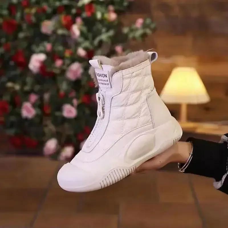 Модные Ретро Водонепроницаемые Снежные Ботинки 2025 Зима Новые Мягкая Подошва Вулканизированные Хлопковые Ботинки с Плюшевой Утепленной Подкладкой Высокие Женские Ботинки Traf