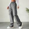 Women Cargo Pants Elastic Waist Wide Leg Solid Color Trousers Casual Joggers Sweatpants with Side Flap