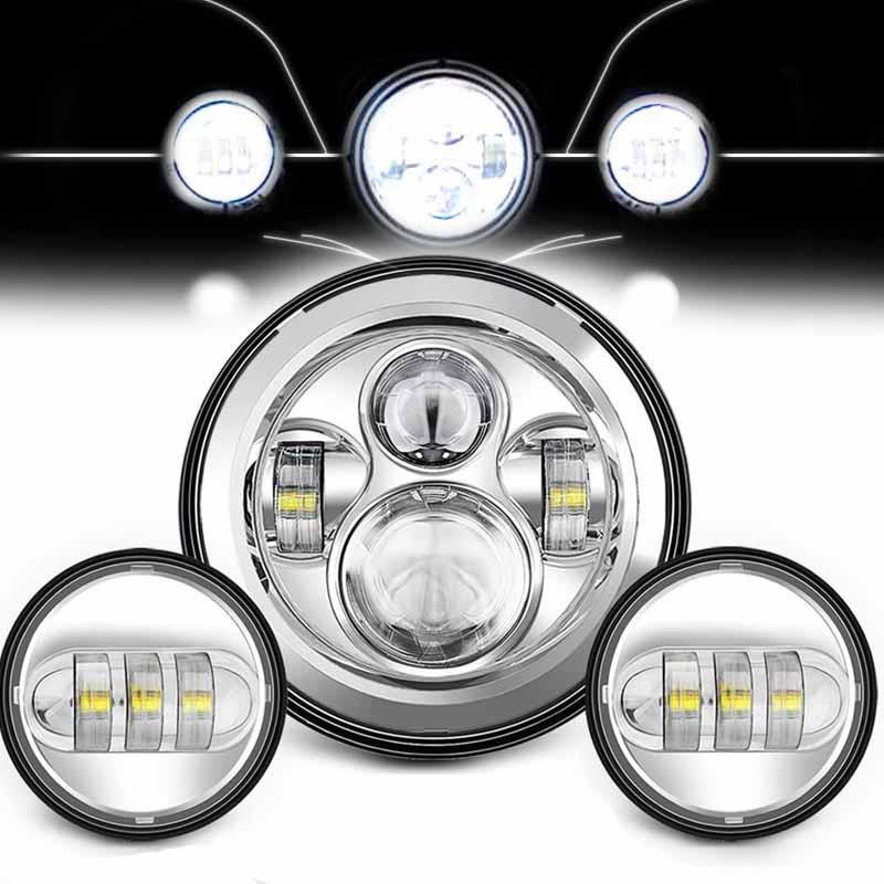 For Touring Electra Glide Black 7 inch led 7" Led Projector Motor Headlight + 4 1/2 Passing Lights Harley Headlight