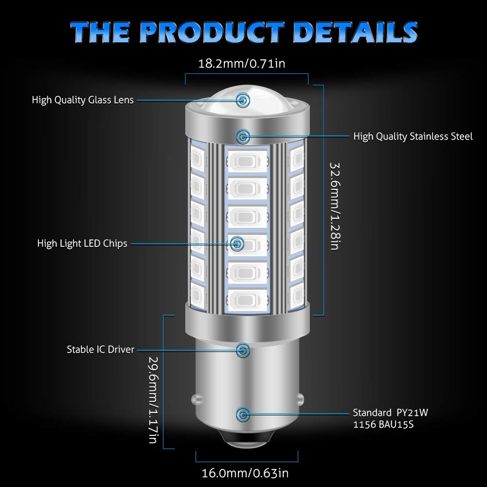KATUR 2 шт. BAU15S 7507 1156PY P21W 5630 33 SMD красный 900 люмен 8000K супер яркий светодиодный указатель поворота стоп-сигнала лампа 12 В 3,6 Вт