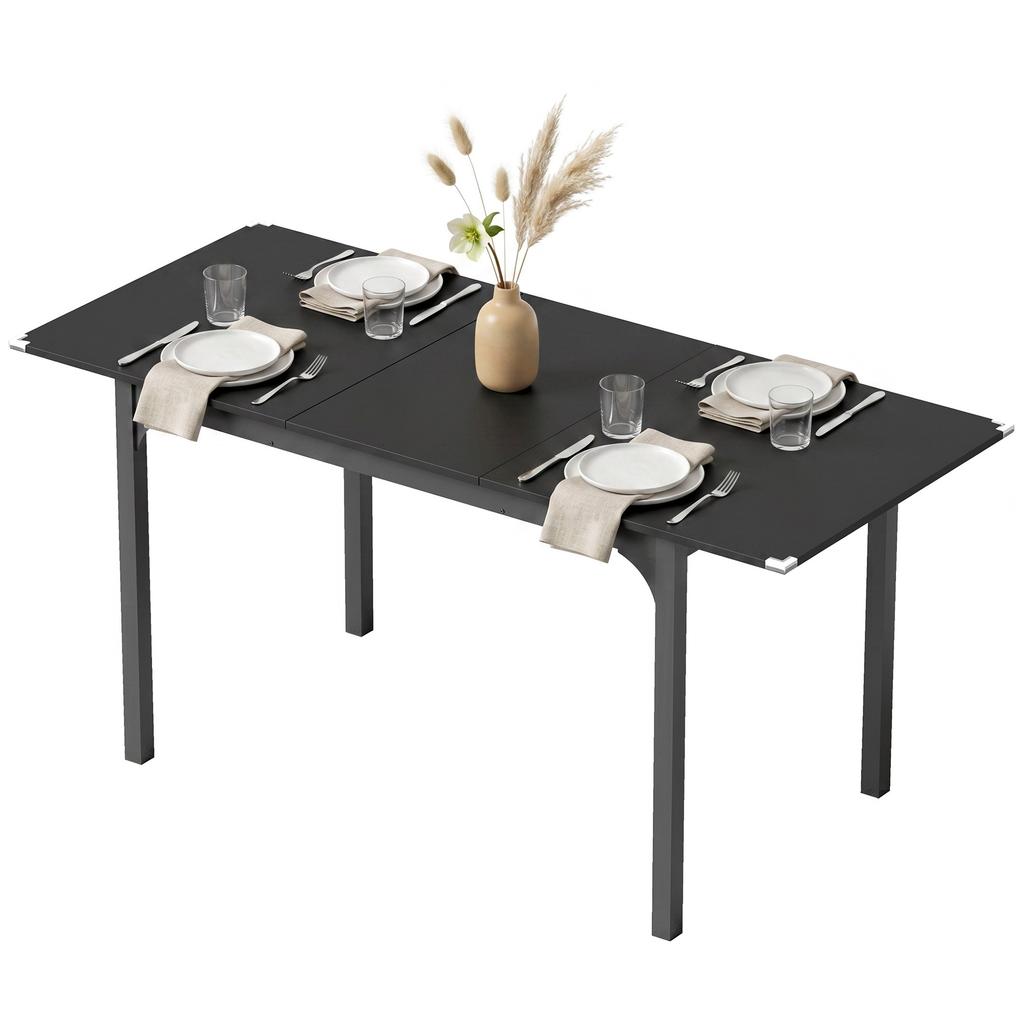 Extendable Dining Table for 4 to 6 People, Steel Legs, for Small Spaces, Dining Room, Black
